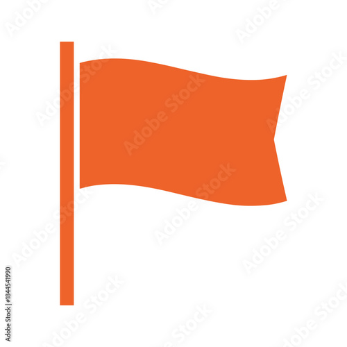 Orange flag waving on a pole against a white background