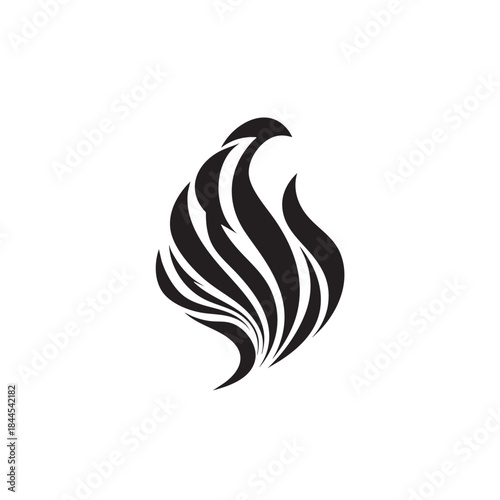 Stylized abstract shape resembling ascending flames depicted in black silhouette against a white background
