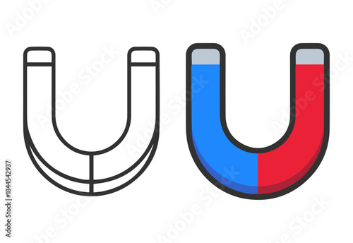 magnet polarity icon set with north and south poles, minimal line vector design