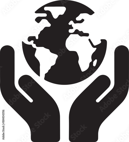 Black and white hands holding a globe symbolizing unity and global connection