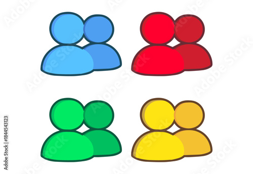 “teamwork icon pairs in blue, red, green, yellow vector design”