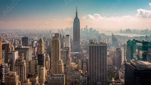 Warm Toned New York City Skyline and Empire State Building at Sunset