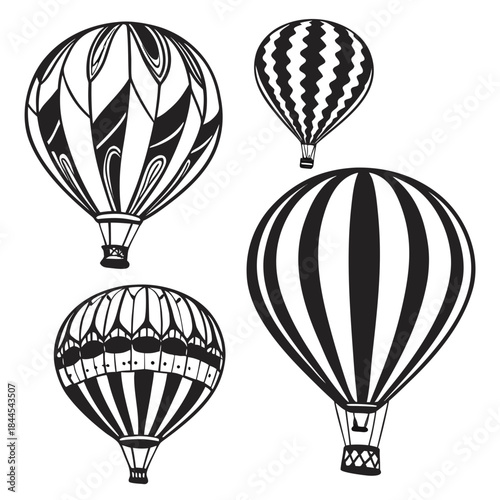 Four black and white hot air balloon illustrations 1