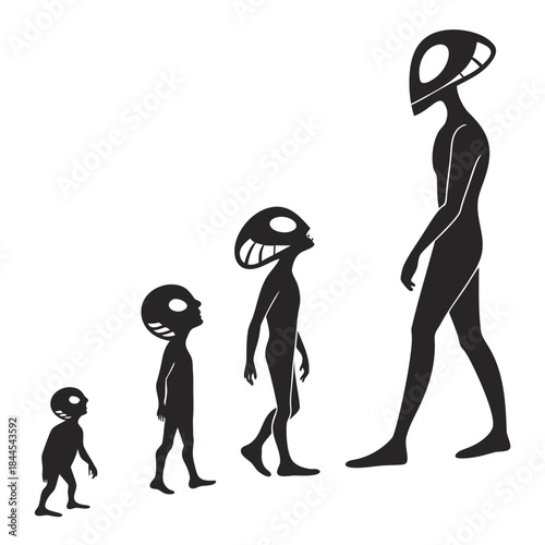 Four black alien figures in silhouette on white background