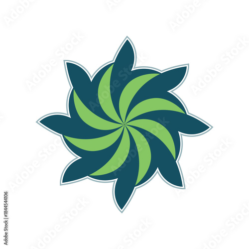 Circular Blue and Green Swirl Logo Emblem With Petal Shape For Branding, Modern Corporate Identity
