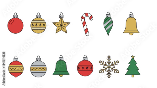 Set of stylized christmas ornaments and symbols in a clean flat design isolated on white background