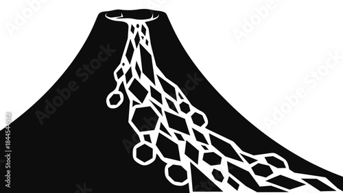Striking black and white abstract illustration of a volcano erupting