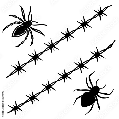 Black spiders and barbed wire graphic elements sharp