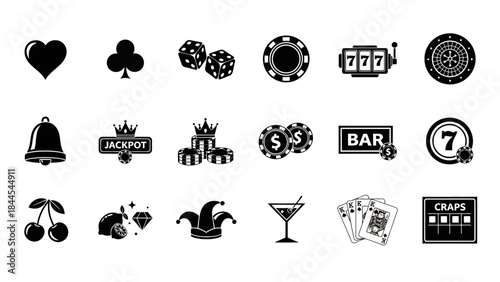 Collection of casino-themed icons displayed on a clean white background