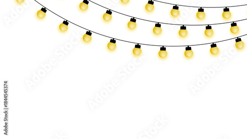 Festive Glowing Hanging Christmas and New Year String Lights Decoration with Bright Garland Bulbs Vector Elements Isolated on White Background