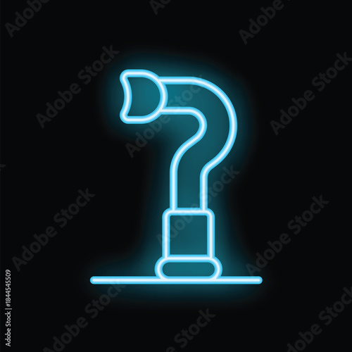 Blue neon sign depicting a periscope on a black background, perfect for illustrating concepts of observation, searching and discovery