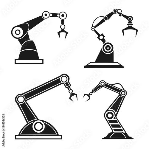 Four Black Robotic Arms on White Background industrial