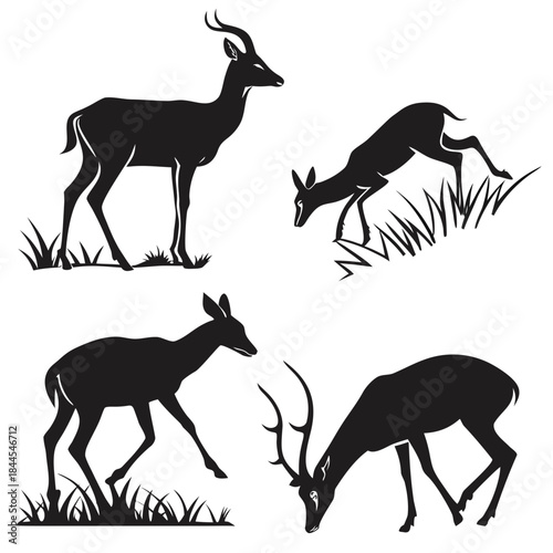 Four black silhouettes of deer and antelope on white 2