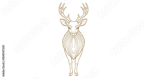 Elegant Stag Deer Golden Line Art Illustration with Majestic Antlers
