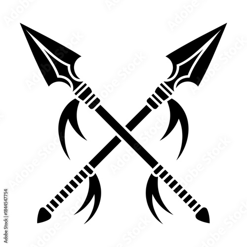 black silhouette crossed tribal spears weapon symbol ancient warrior emblem vector