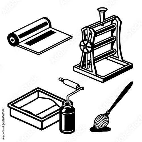 Printing press and publishing tools graphic icons ink roller