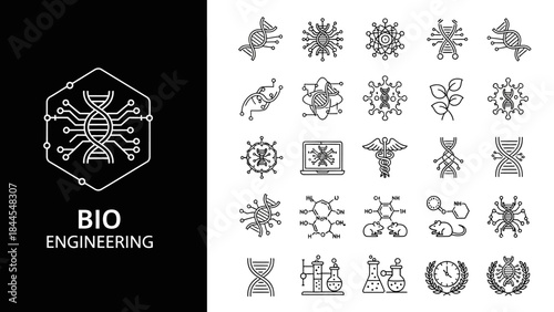 Scientific illustrations of bioengineering concepts and microorganisms in a modern laboratory setting from a straightforward viewpoint