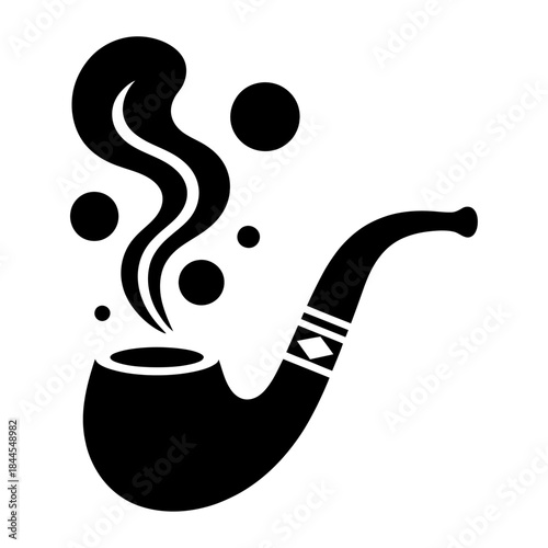 black silhouette smoking pipe with swirling smoke abstract tobacco vintage vector