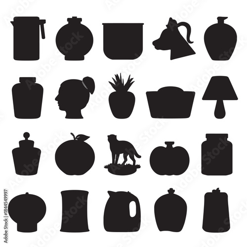 Kitchen utensils and accessories vector icon set silhouette illustration