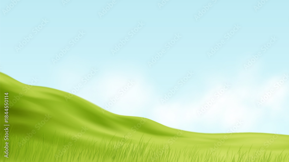 Naklejka premium Gentle Green Hills With Blue Sky, Peaceful Landscape, Vector Illustration Background