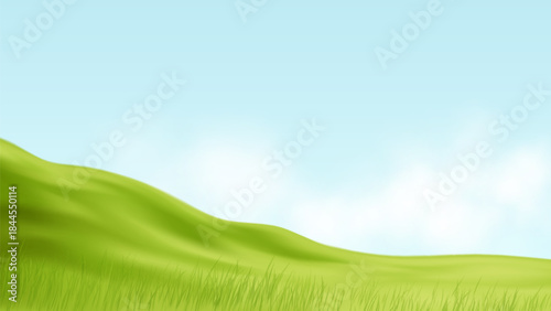 Gentle Green Hills With Blue Sky, Peaceful Landscape, Vector Illustration Background