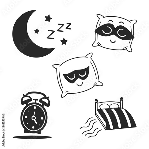 Set of five black sleep and dream icons collection