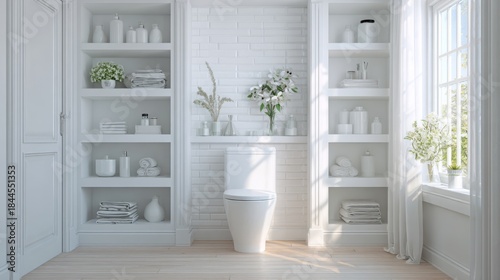 Bright white bathroom interior with natural light