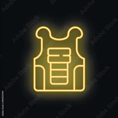 Glowing neon line icon of bulletproof vest, a symbol of safety and security