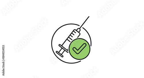 Medical icon showing a syringe inside a circle with a green check mark, indicating successful vaccination or immunization.