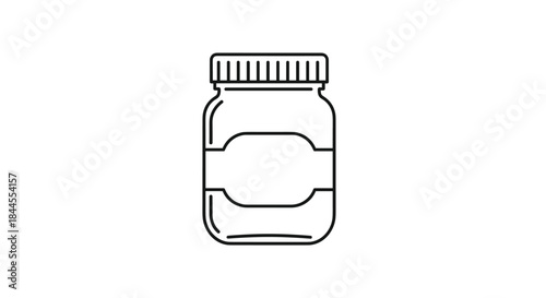 A simple black outline of a glass jar with a screw-top lid and a blank label, perfect for food or storage concepts.