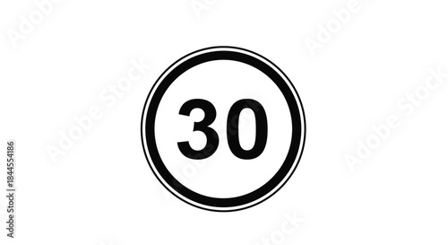 A black and white circular road sign indicating a speed limit of 30, commonly used in traffic regulation and safety.
