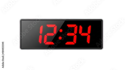 Large digital clock display showing 12 34 with red numbers on black background