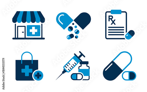Medical icons set including pharmacy and pills