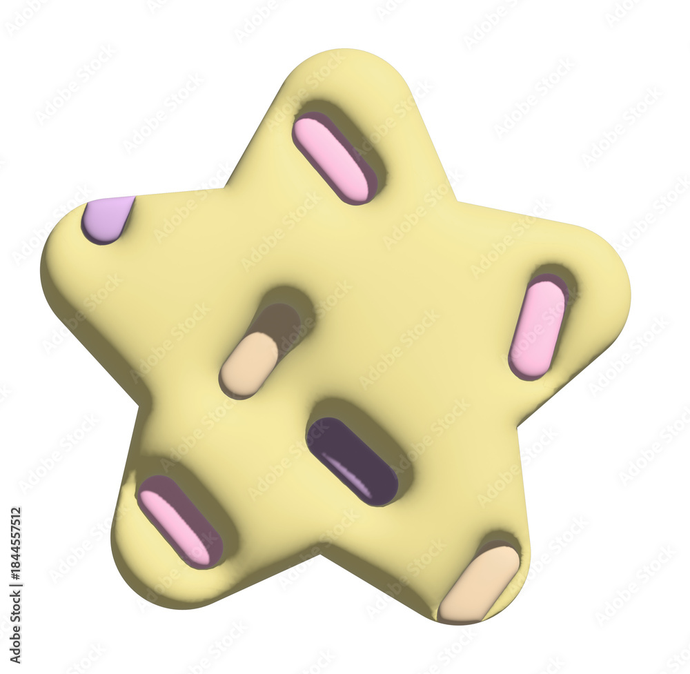 Obraz premium Inflated 3D yellow star with sprinkle for model, merchandise, cartoon, mascot, sticker, cute patch, brooch, pin, weather, temperature, season, sky icon, decoration, good night sleep tight