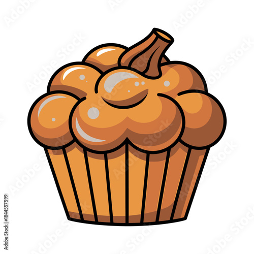 cute pumpkin muffin illustration with glossy frosting in warm autumn colors isolated on white