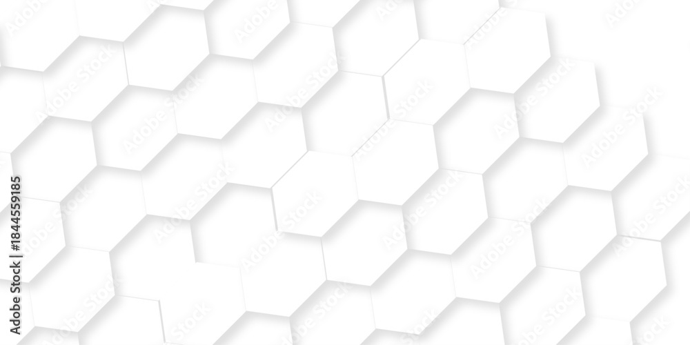 Naklejka premium White abstract hexagonal hexagon modern technology. paper creative emboss light honeycomb polygonal web. geometric science and mosaic tile with template texture background.