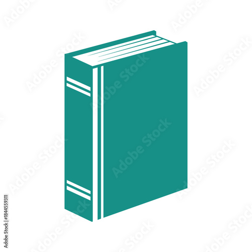 A green book with white pages and binding