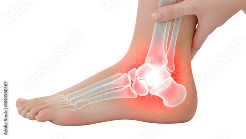 Ankle injury with pain isolated on transparent background
