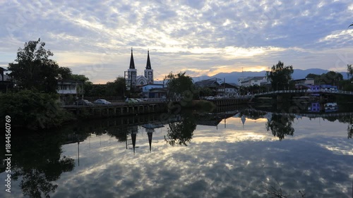 This nighttime video view of the Chanthaburi River in Thailand features a beautiful, historic Catholic church that attracts tourists from all over the world.
