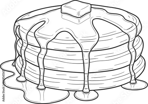 Stack of Pancakes with Syrup and Butter Line Art Coloring Page