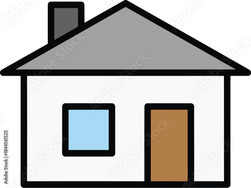 Simple Residential House Icon with Brown Door Vector Illustration
