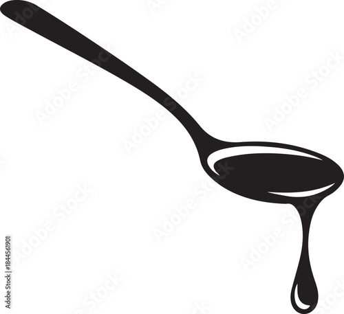 Condensed milk flowing down from spoon silhouette vector illustration