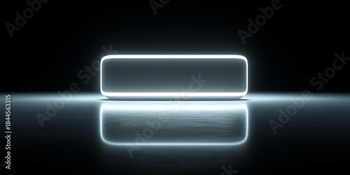 Elegant base or platform for product insertion. Futuristic, shimmering with soft white neon edges, reflective surface