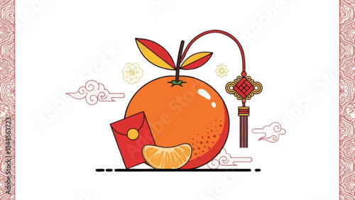 Festive orange with traditional decorative elements for celebration and luck