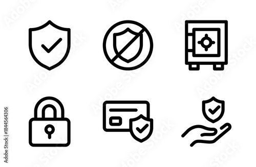 Advanced security icon collection featuring modern protection symbols designed for monitoring safety systems and professional digital defense projects