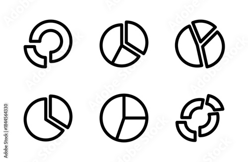 Insightful pie chart icon set for business analytics dashboards, infographics, reports and web UI