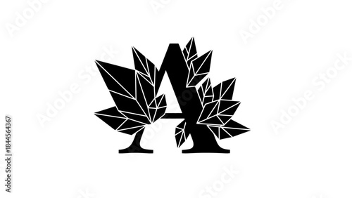 Abstract geometric letter a logo with crystalline leaf motifs