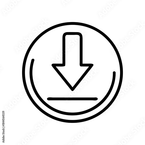 Download icon with downward arrow in circular outline design  