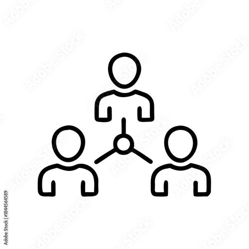 Line art of three people connected symbolizing collaboration and networking  