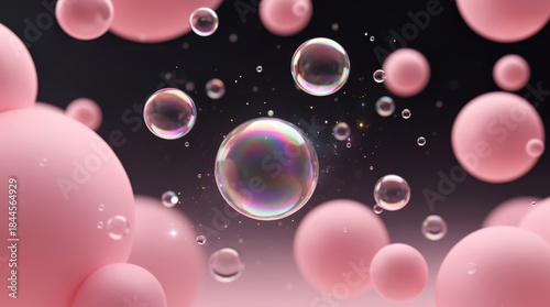 Wallpaper Mural A dreamy 3D render of iridescent magical air bubbles and soft pink spheres, creating a serene and mystical abstract pastel background. Torontodigital.ca